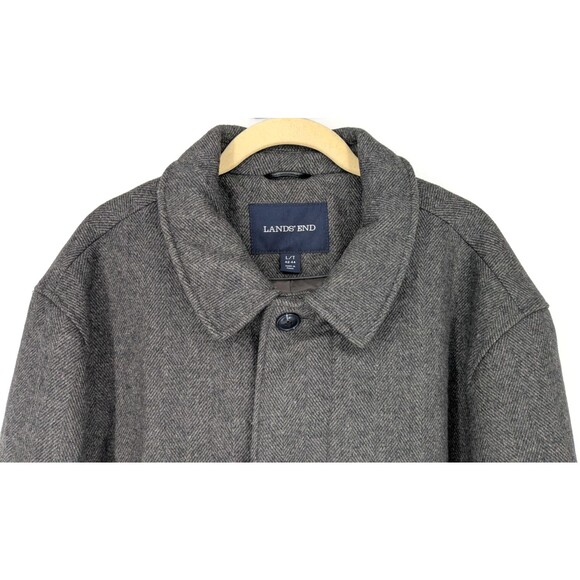 LANDS END Mens Winter Coat SIZE L/T 42/44 65% Wool Gray Herringbone Great - Picture 7 of 14
